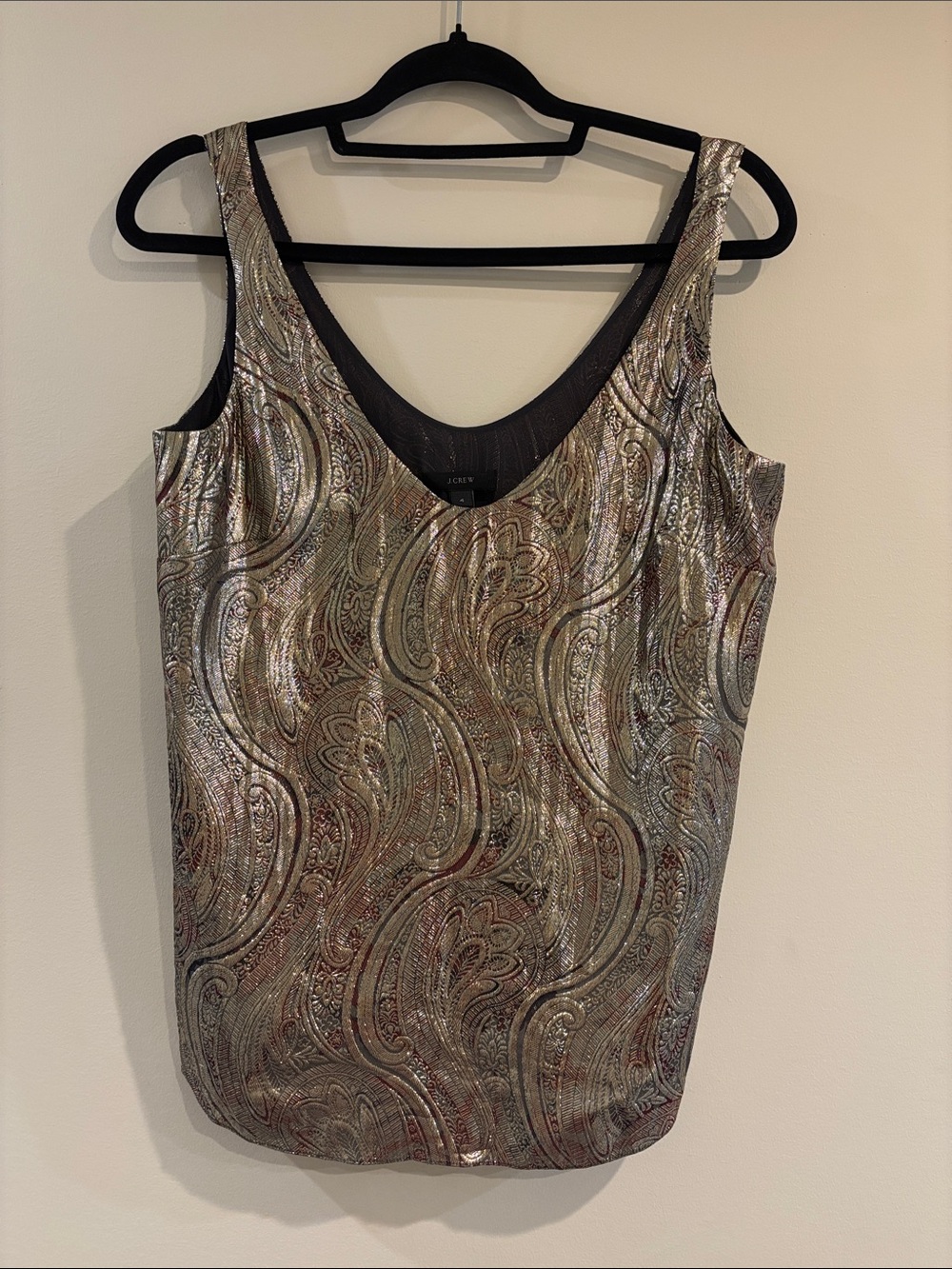 J. Crew Metallic Paisley V-Neck Tank Top in Silver and Bronze